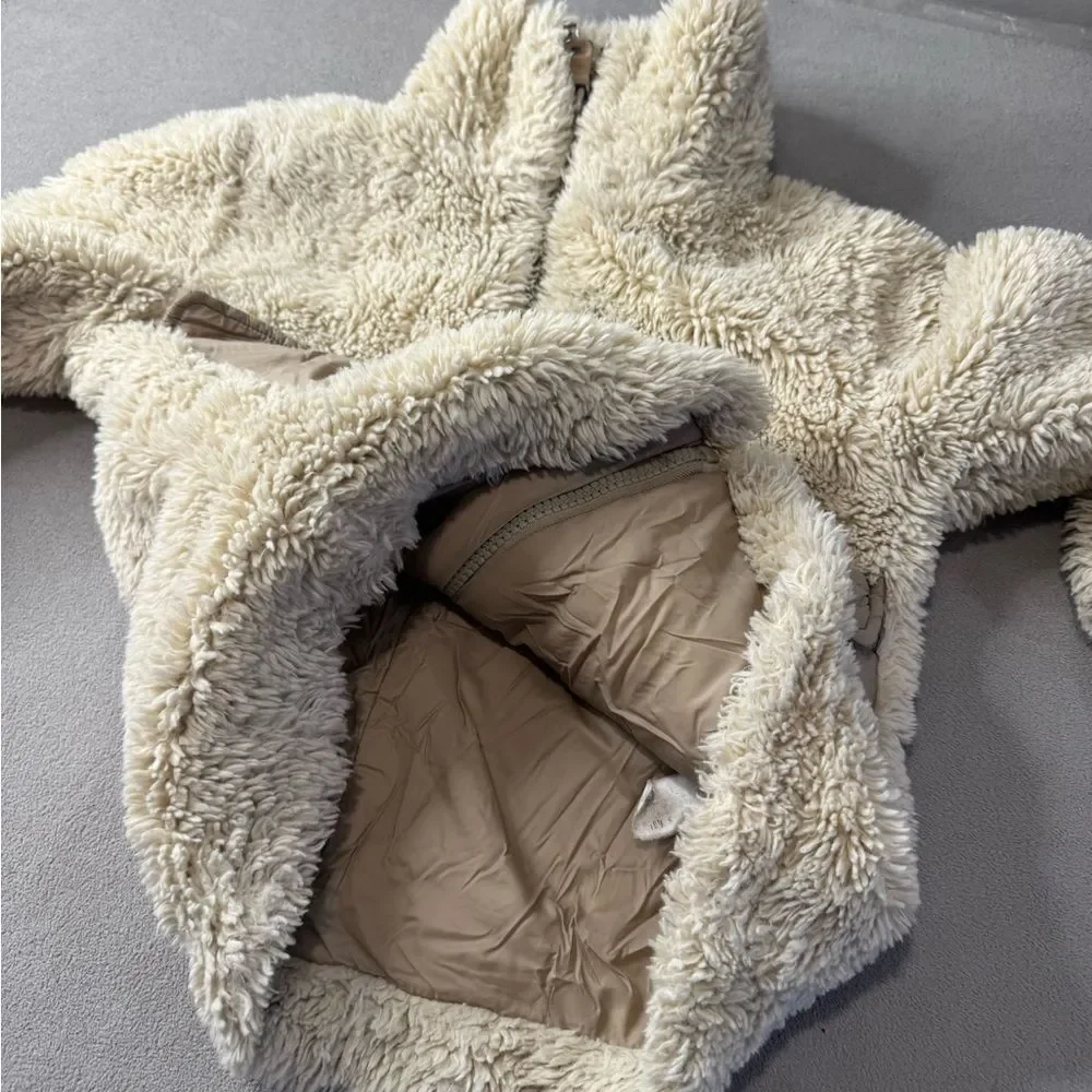 Girl Zara Cozy Cream Sherpa Jacket with Tan Pockets size 10